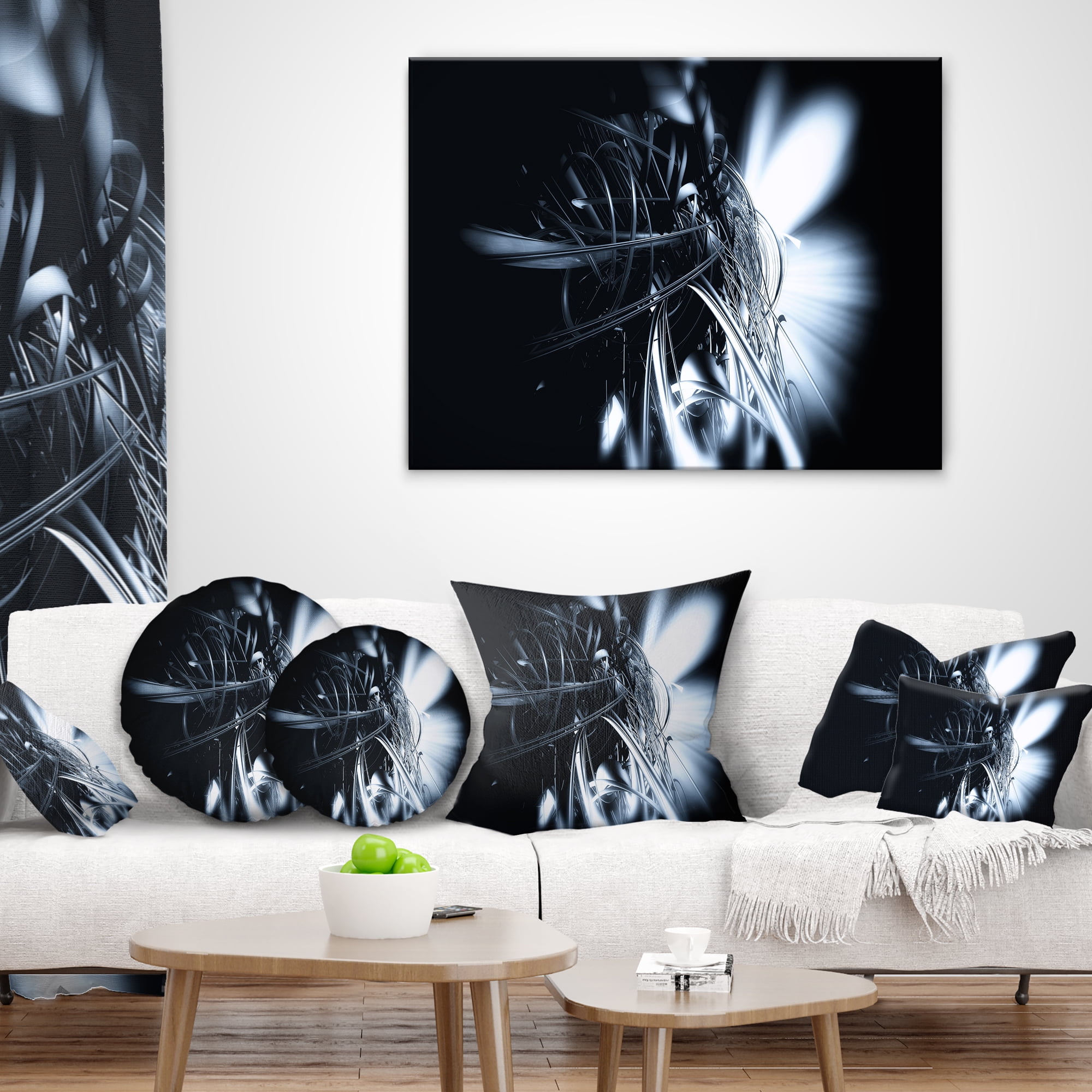 Designart 3D Abstract Art White Floral - Abstract Throw Pillow - 12x20