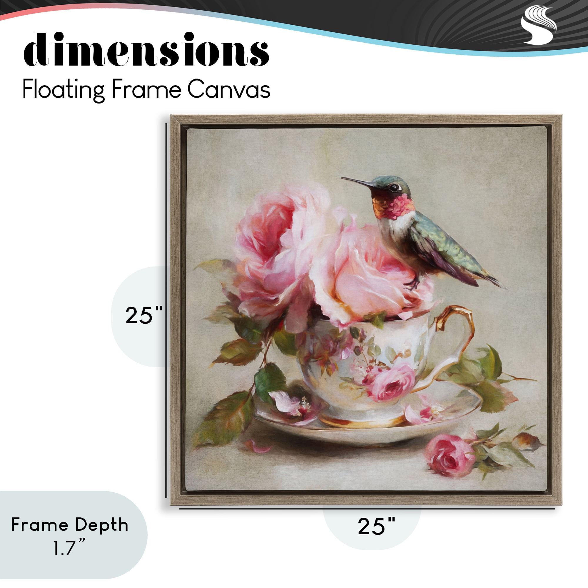 Stupell Industries Hummingbird & Tea Cup Brown Framed Floater Canvas Wall Art, design by Tina LeCour