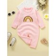 thumbnail image 3 of Bagilaanoe Newborn Baby Girl Knit Jumpsuit Rainbow Print Long Sleeve Bodysuit 1M 3M 6M 9M 12M Infant Fall Winter One Piece Romper, 3 of 9