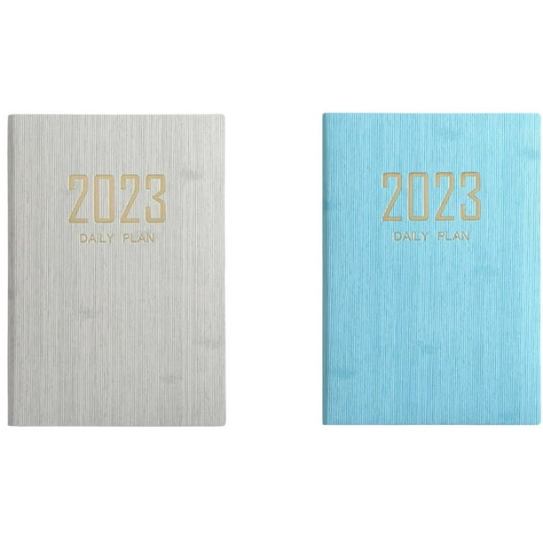 2 agendas A5 con plan diario 2023, objetivos, hábitos, horarios, cuaderno de negocios beis azul claro