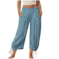 thumbnail image 3 of AnuYalue Womens Baggy Wide Leg Pants Loose Elastic Waisted Harem Beach Palazzo Trousers with Pockets Boho Hippie Pants, 3 of 7