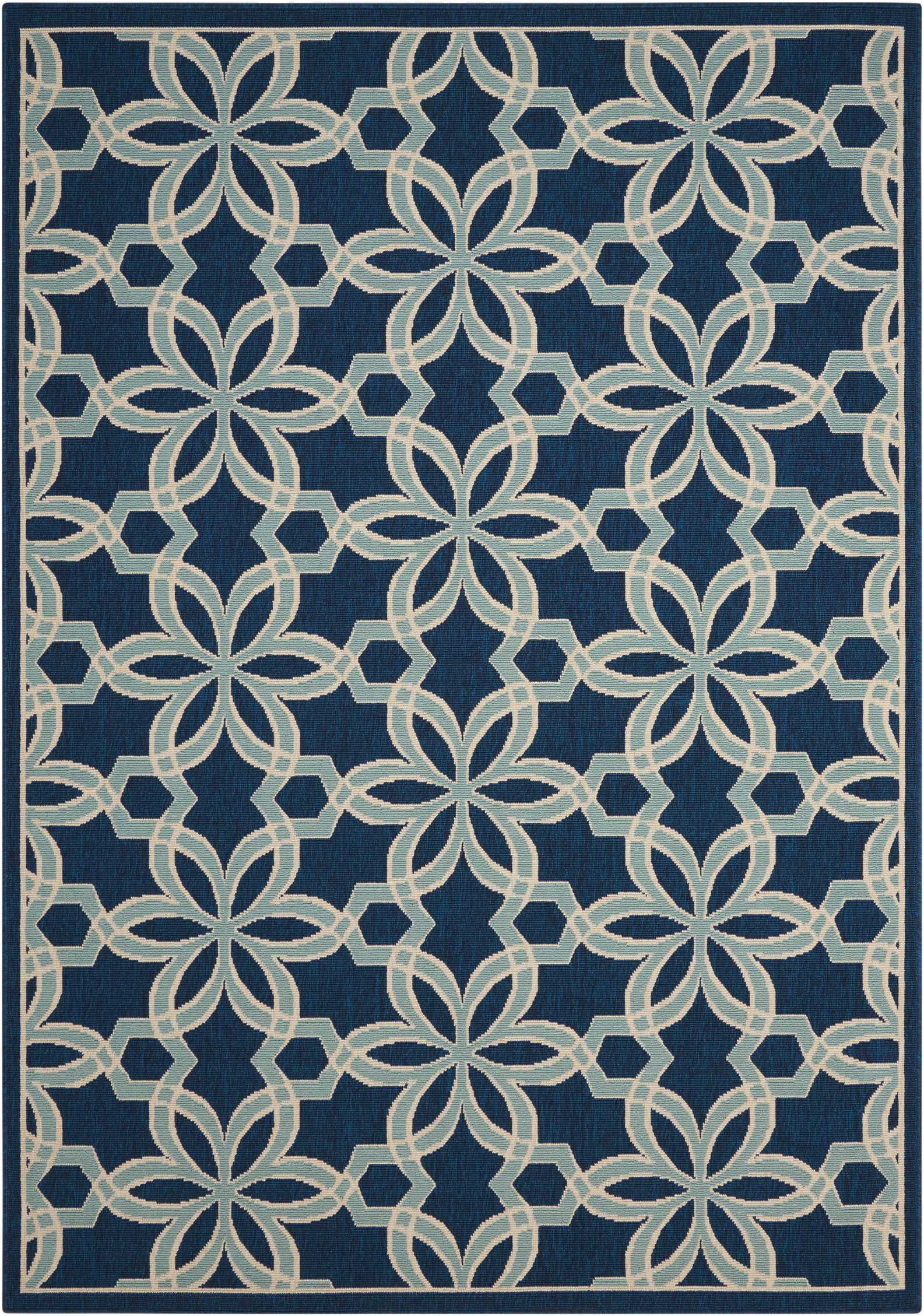 Nourison Caribbean Indoor/Outdoor Geometric Contemporary Navy 9'3" x 12'9" Area Rug, (9' x 13')