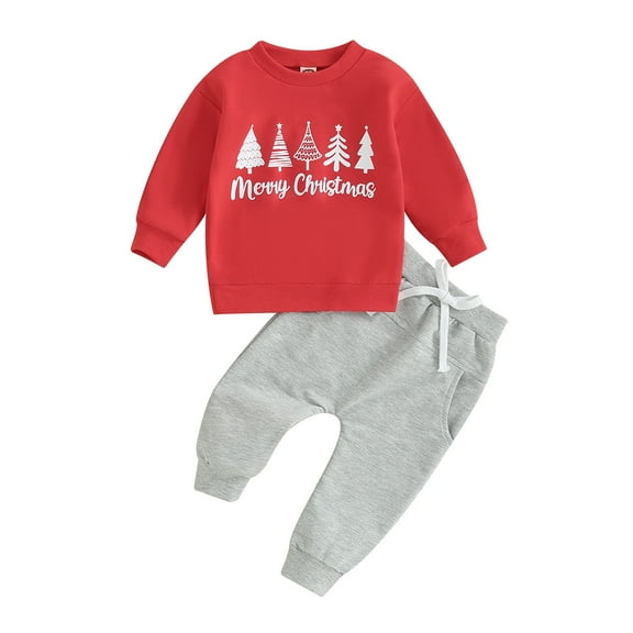 Newborn Pants Set 3M 6M 12M 18M 24M 3Y Christmas Letter Print Sweatshirt and Elastic Waist Pants Outfits Infant Pants Suits
