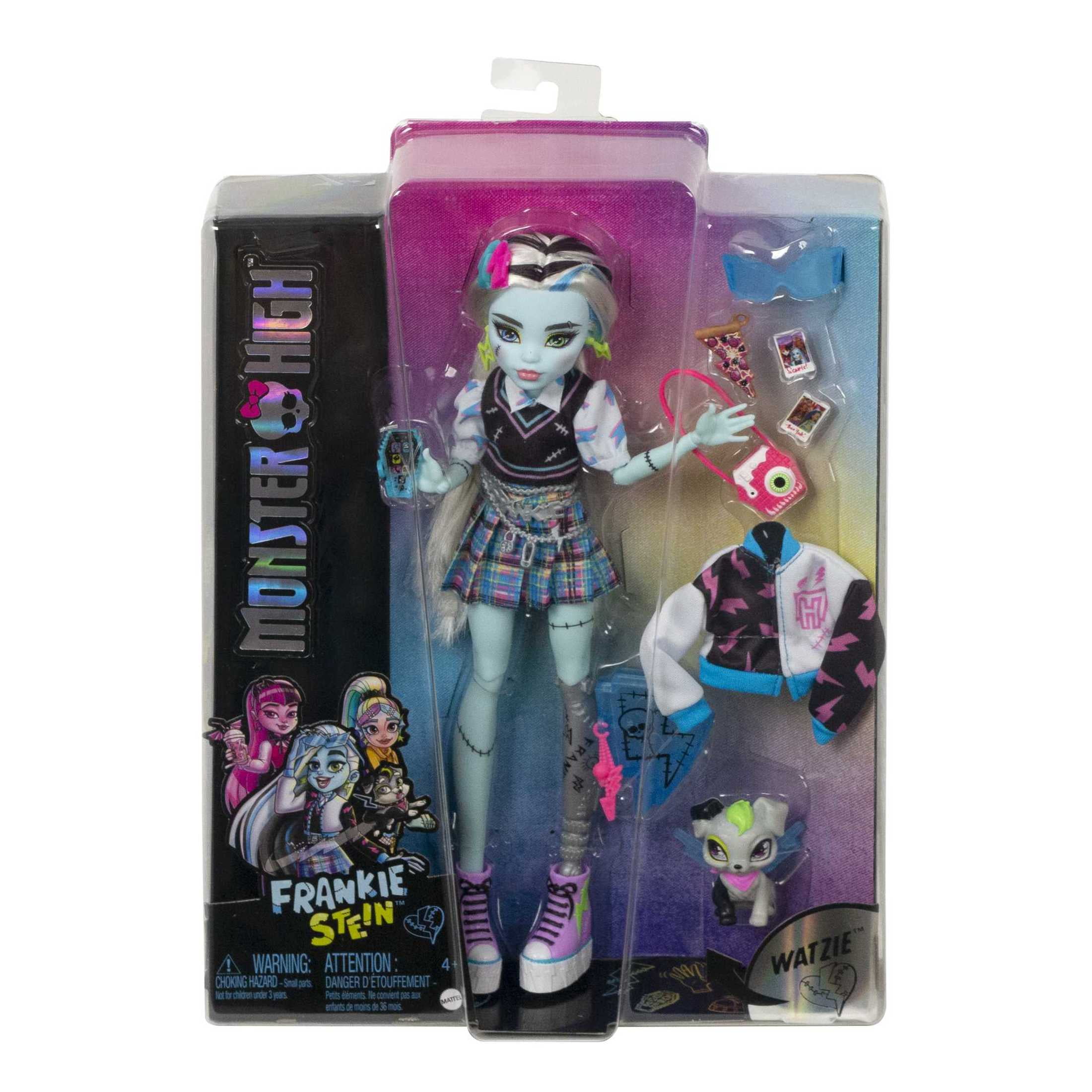 Monster High Frankie Stein Fashion Doll with Blue & Black Streaked Hair, Accessories & Pet
