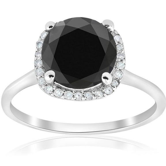 Pompeii 3 1/10ct Treated Black Diamond Cushion Halo Engagement Ring 14K White Gold
