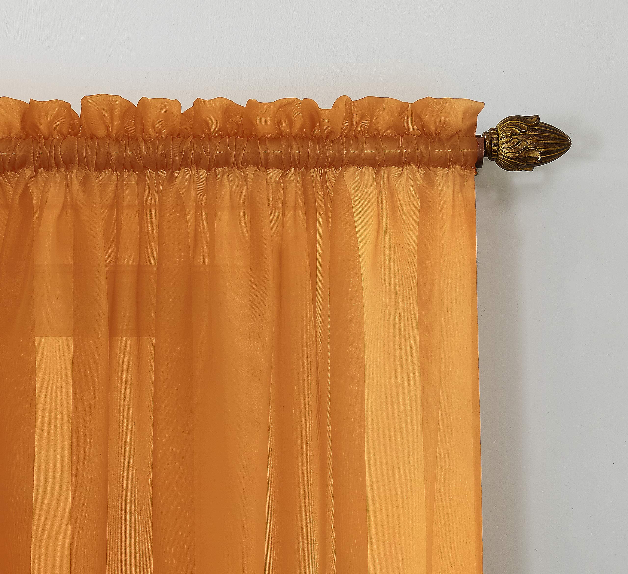 No. 918 Siren Voile Sheer Rod Pocket Curtain Panel, 59"x63", Orange