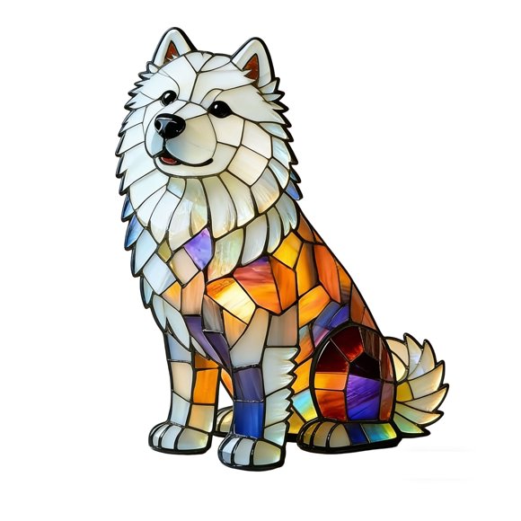 Veilleuse Chien Samoyède, Statue en Résine Mignonne avec LED Chaud, Lampe de Bureau pour Chambre, Décoration Maison, Cadeau pour Amoureux des Chiens, Sculpture d'Art Blanche, 7,87 Pouces