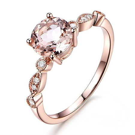 Antique Design 1.25 Carat Peach Pink Morganite (Round Shaped) and Diamond Engagement Ring in 10k Rose Gold