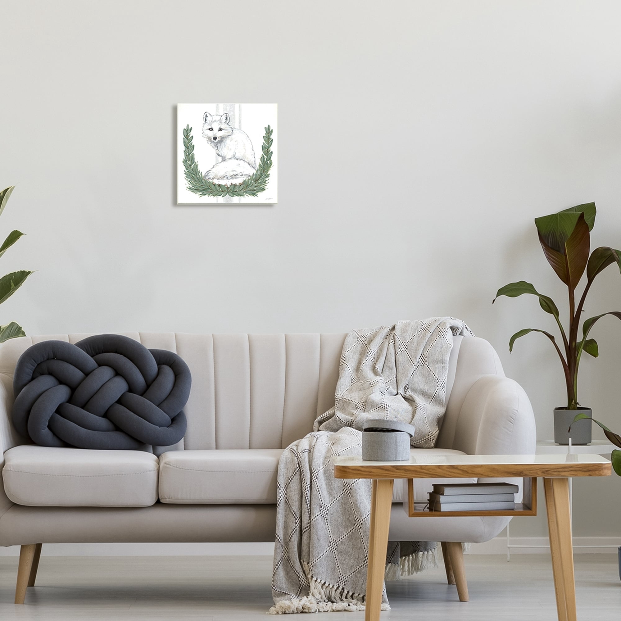 Stupell Industries White Arctic Fox Stripes Botanical Laurel Border Graphic Art Unframed Art Print Wall Art, Design by Sara Baker