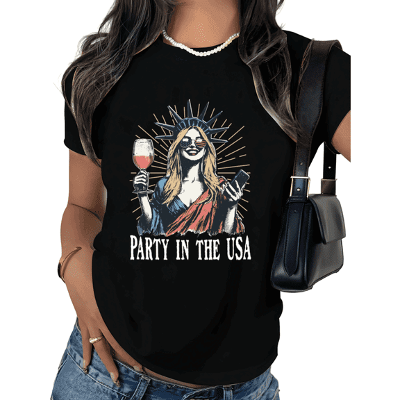 Black Pattern USA Party Girl Tshirt Pattern Tees Fourth Of July American Flag Fashion S-5XL Tops