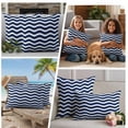 thumbnail image 4 of Navy Blue Moire Outdoor Pillow Covers 18x18 Set of 2, Waterproof Patio Throw Pillowcase Protectors, Water Ripple Stripe Farmhouse Square Decorative Pillow Shams Cushion Covers for Seat Bed Couch Sofa, 4 of 8