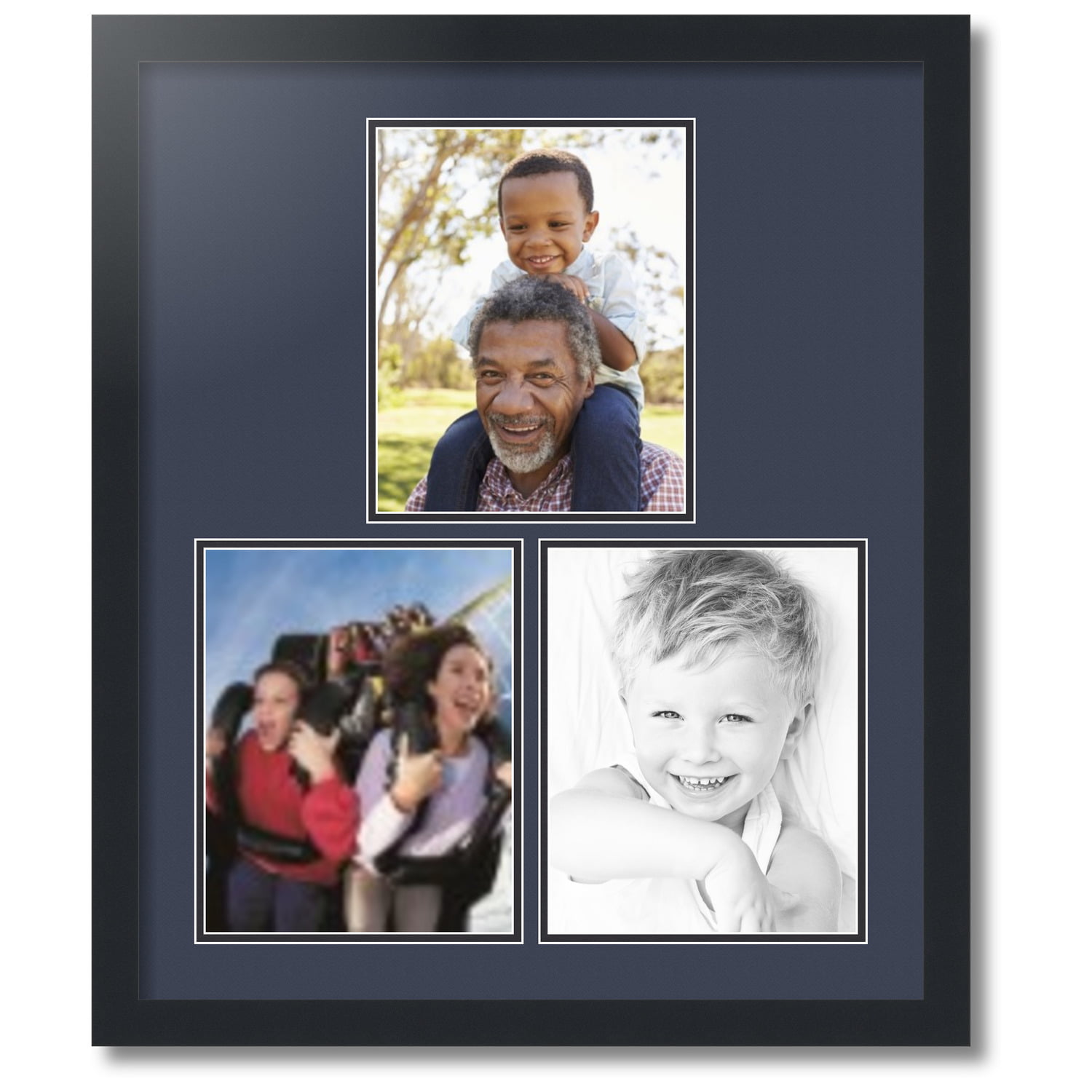 ArtToFrames Collage Photo Frame Single Mat with 3-8x10 Openings with Satin Black Frame and Blue Jay mat.
