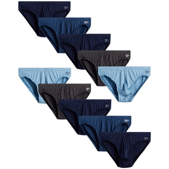 Reebok Men's Underwear - 10 Pack Ultra Soft Stretch Performance Low Rise Mens Briefs - Quick Dry Mens Underwear Briefs (S-XL), Size Large, Blues/Charcoal