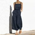 thumbnail image 2 of Women's Elegant Sleeveless Linen Jumpsuits Casual Wide Leg Jumpsuit Pants Romper Navy,XL, 2 of 6