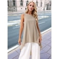 thumbnail image 2 of DARING DIVA Women's High Low Sleeveless Crewneck Asymmetrical Blouse S Khaki, 2 of 8