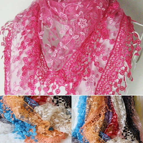13 Colors Women Lace Shawl, Fashion Floral Hollow Tassel Triangle Wrap for  Spring Office and Gifts 1Pc 