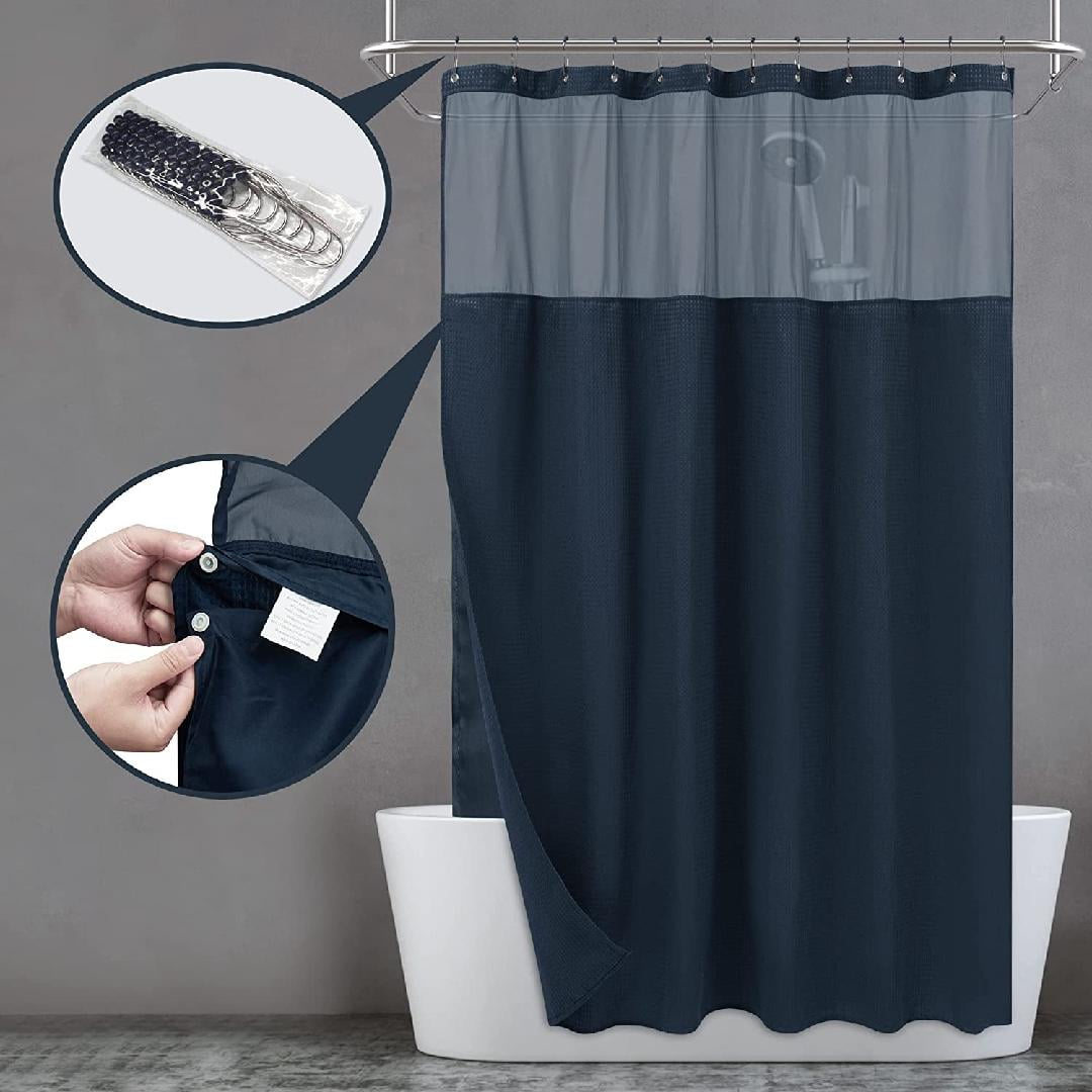 Waffle Weave Shower Curtain with Snapin Fabric Liner & Metal Hooks Set