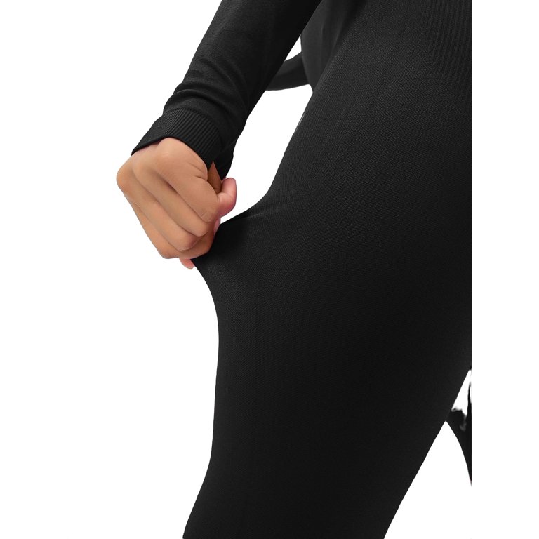 Women\'s Plain Round Neck Black Long Sleeve Sports Sets L (8/10)