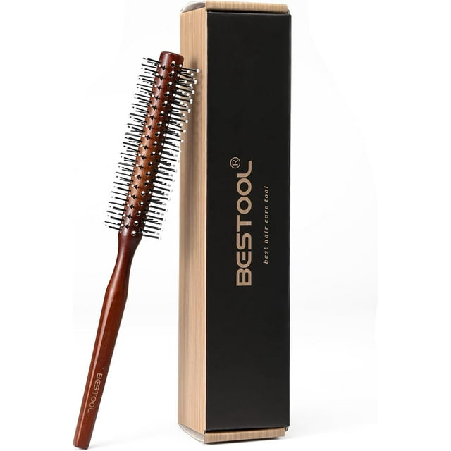 BESTOOL Small Round Brush for Short Hair, Round Hair Brushes for Blow Drying, Men Beard Brush, Professional Styling Brush for Smoothing, Curls, Bangs (Reddish brown)