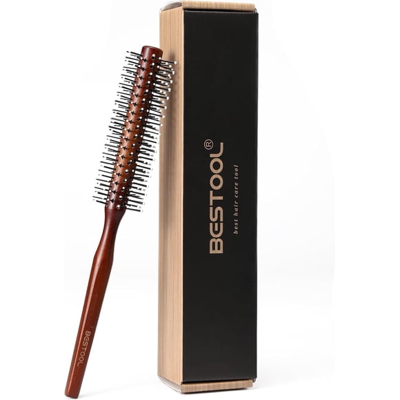 BESTOOL Small Round Brush for Short Hair, Round Hair Brushes for Blow Drying, Men Beard Brush, Professional Styling Brush for Smoothing, Curls, Bangs (Reddish brown)