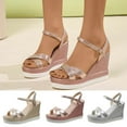 thumbnail image 7 of Xfvqtps Womens Wedge Sandals Flatform High Heel Open Toe Cross Straps Sparkly Metallic Color Ankle Strap Adjustable Buckle Dressy Casual Fashion Lightweight Summer High Heels Pink, 7 of 7