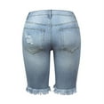 thumbnail image 7 of RYRJJ Women's Ripped Mid-Rise Denim Bermuda Shorts Distressed Frayed Raw Hem Stretch Slim Fit Jean Shorts(Light Blue,XXL), 7 of 7