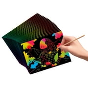 VHALE 30 Sheets Scratch Art Rainbow Paper with 12 Wooden Styluses for Kids Crafts