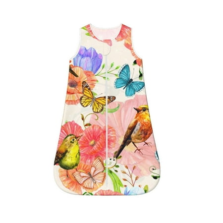

Honeii Flowers And Birds Watercolor Print Unisex Babies Sleepbag Wearable Blanket Baby Sleeveless Sleeping Bag-Medium