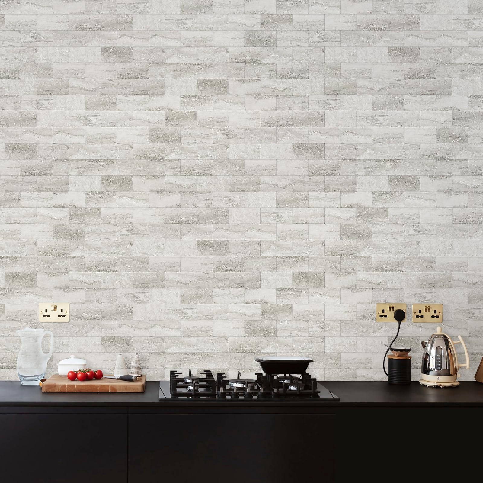 100-piece Matt Beige Mixed Grey Slate Peel And Stick Backsplash Seamless 3''x6'' Pvc Subway On For Kitchen/bathroom/laundry Room