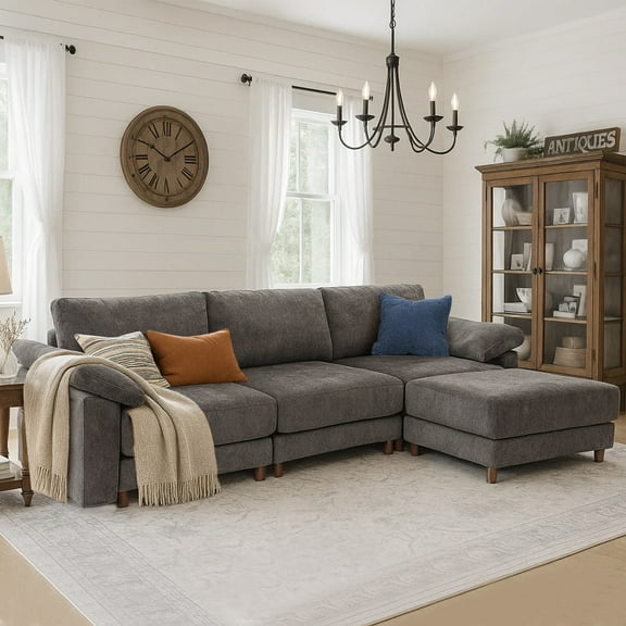 HOMYEDAMIC Oversized Chenille Sectional Sofa with Ottoman, U Shaped Deep Seat Modular Couch, DIY Combination Modern Sectional for Living Room