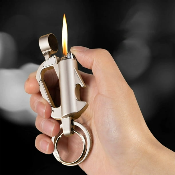 Llavero de queroseno con rueda de molienda multifuncional para hombre, encendedor de coche, llavero personalizado para llevar en la cintura, regalo moderno, llavero de metal con encendedor.