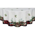 thumbnail image 3 of Christmas Aspen Red Black Plaid and Garland Bordered 70 inch Round Fabric Dining Tablecloth, 3 of 9