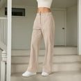thumbnail image 5 of Plus Size Pants Solid Straight Wide Leg Chino Pants With Pocket Plus Size Relaxed Fit Casual Pants Women Summer Beige S, 5 of 6
