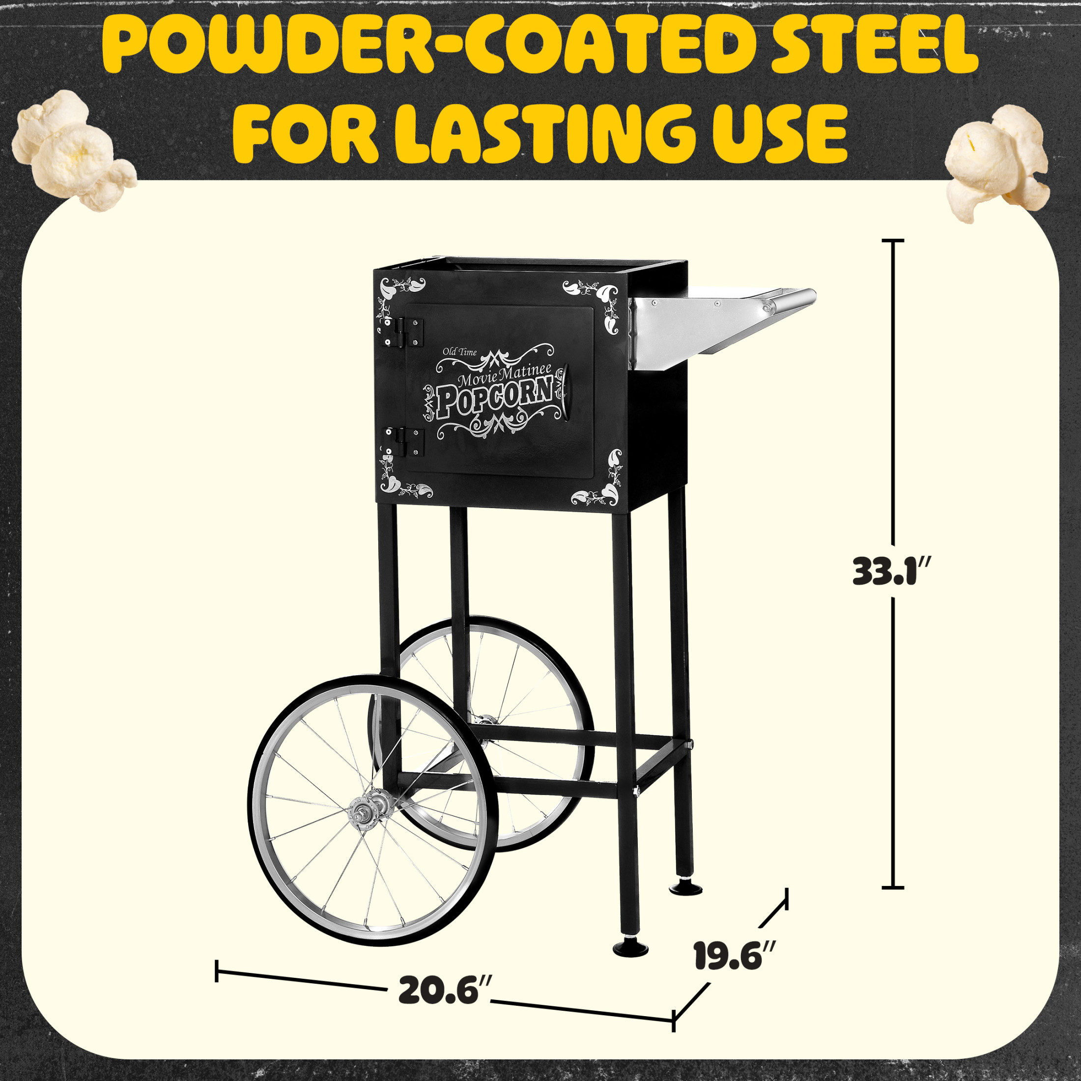 Great Northern Popcorn Black Popcorn Cart Only - Replacement Stand for 8oz Matinee with Bicycle-Style Wheels