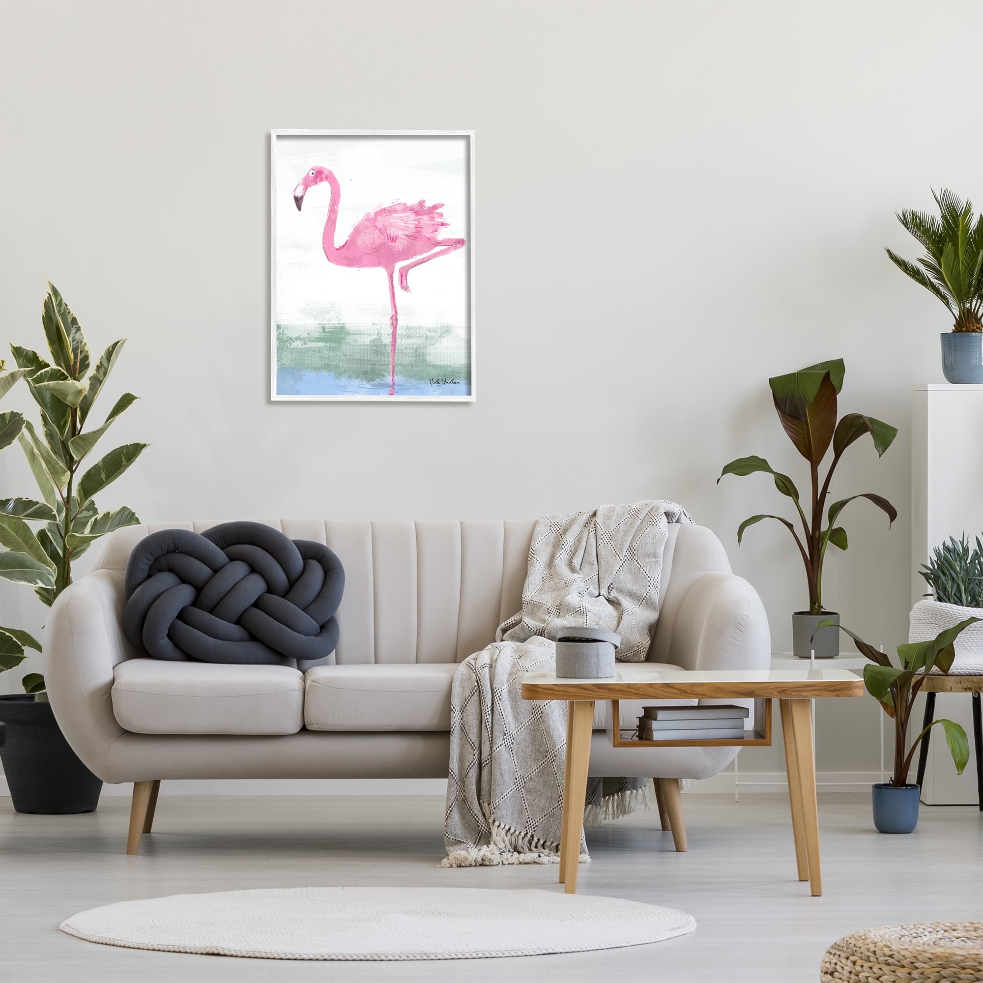 Stupell Industries Pink Flamingo Painting Animals & Insects Painting White Framed Art Print Wall Art, 24 x 30