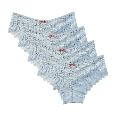 Women s Underwear Seamless 4 Pack Lace Underwear for Women Thongs Panties Ladies Lace Bikini Lightweight Breathable Lace Thong Panties Cotton High Waist Underwear for Women Blue S