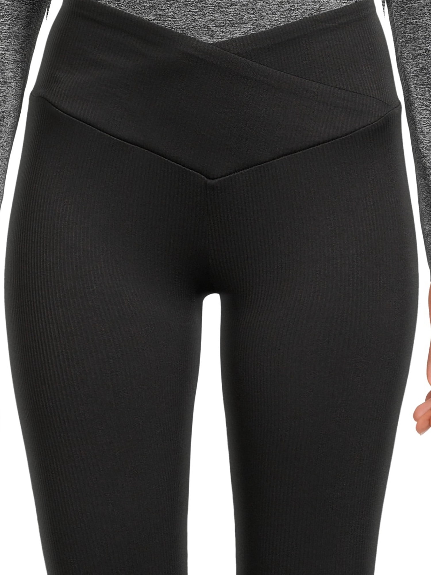Avia Women’s Ribbed Leggings with Crossover Waistband, 26” Inseam, Sizes XS-XXXL