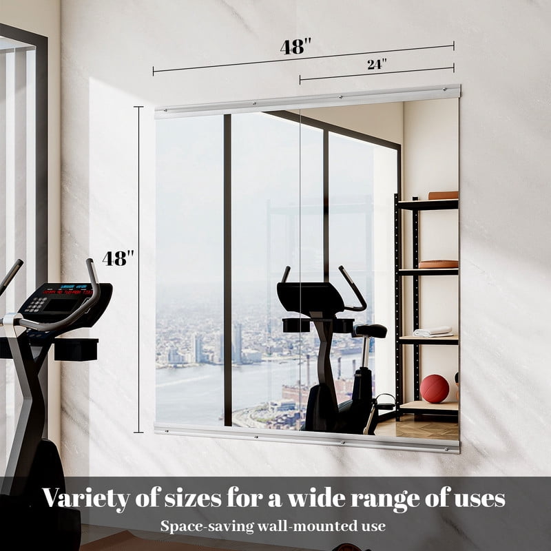 Easy4Home 24"x48"2-Pack Home Gym Mirror Tempered Glass Frameless Full Length Mirror Wall Mounted Yoga Mirror