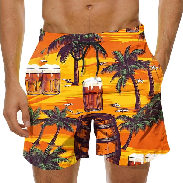 Pantalones Cortos de Playa con Cordón Impreso Casual para Hombres