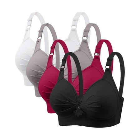 GERsome Pack of 4 Assorted Color Comfortable Full Coverage Bra for Women Wireless Bras with Soft Support Plus Size Everyday Bras 4PC#Black/Gray/Wine/White XXXL