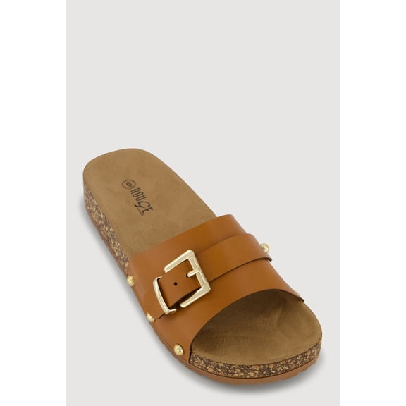 Women's Metallic Buckle Cork Slide Sandals