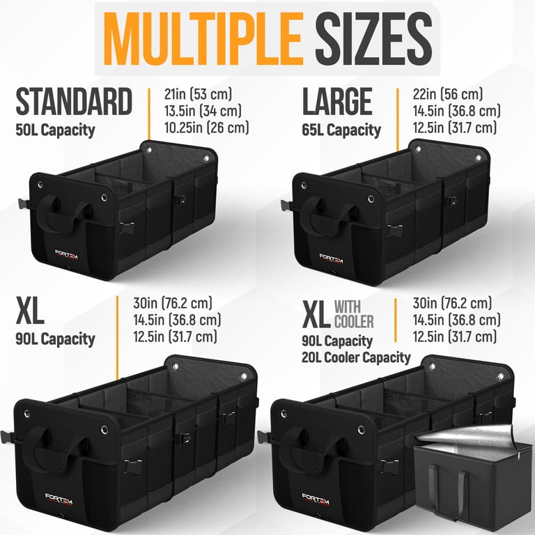 FORTEM SUV Trunk Organizer, 90L, Collapsible, Multi-Compartment