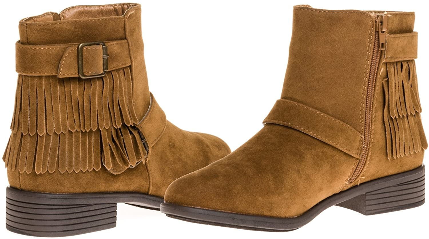 See More Colors & Sizes Sara Z Ladies Faux Suede Boot with Fringe and Buckles