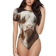 thumbnail image 1 of Balery Cow With Butterflies Body de cuello redondo de manga corta para mujer Tops de manga corta Tops básicos-Large, 1 of 7