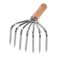 thumbnail image 3 of Garden Hand Rake Gardening Tool Claw Loosening Soil Lightweight Steel Cultivator Wood Handle Versatile Leaf Rake Soil Tiller for Lawn Plants Short Handle 7, 3 of 7