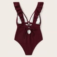 thumbnail image 4 of Uaswgudfs Women's One-Piece Swimwear with Deep Plunge Neckline, Ruffled Shoulder Accents, Stretch-Fit Design, and Flattering Silhouette for Pool Bathing Suits Wine XL, 4 of 5
