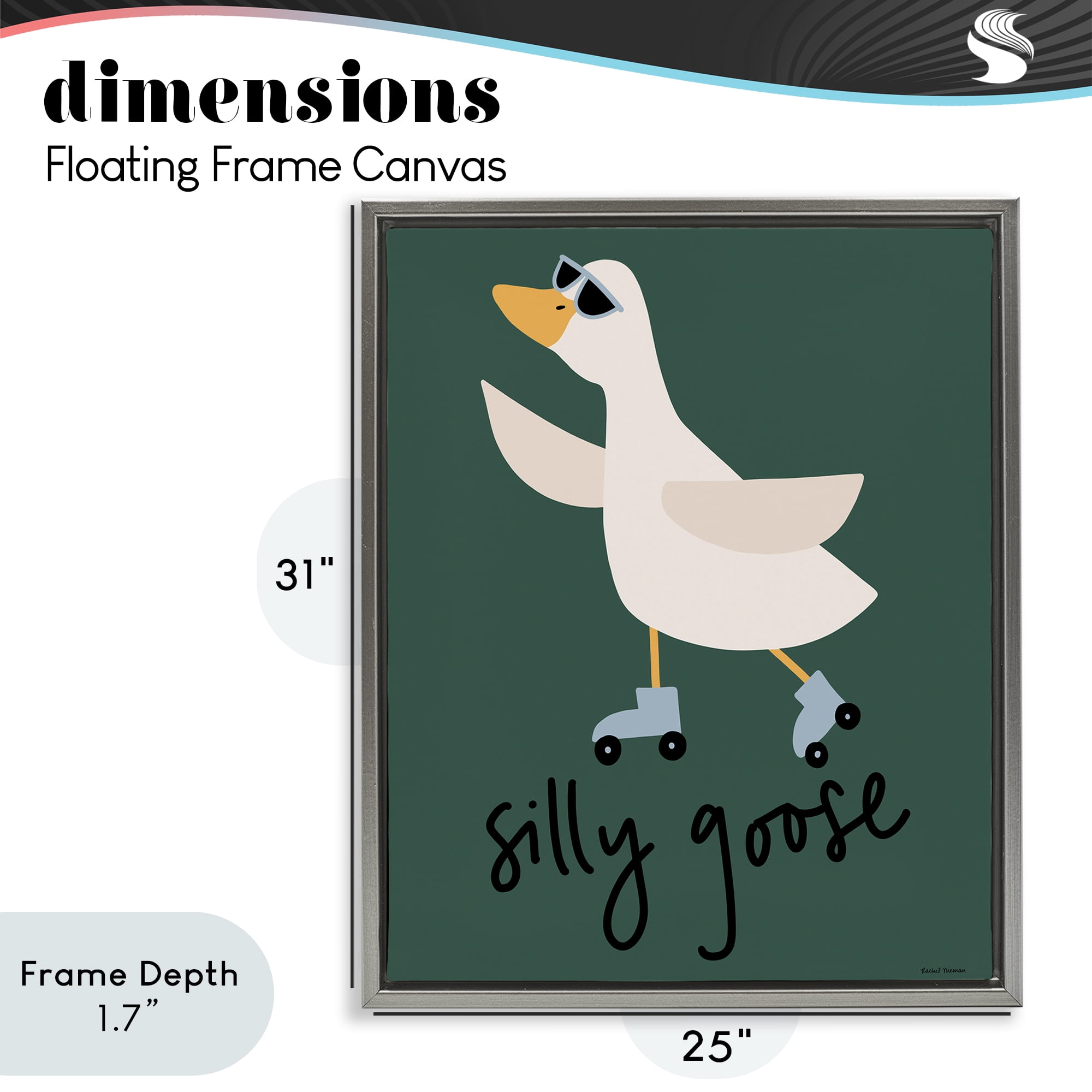 Stupell Industries Silly Goose on Skates Gray Framed Floater Canvas Wall Art, design by Rachel Nieman
