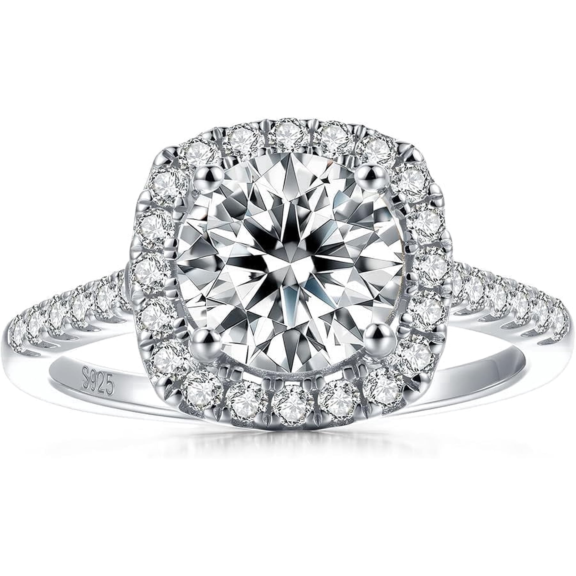 AUMIFY 1CT Halo Moissanite Engagement Ring for Women, Cushion Shaped Half Eternal 925 Sterling Silver Plated White Gold, Promise Rings for Birthday Valentines Day Anniversary Christmas Size 5
