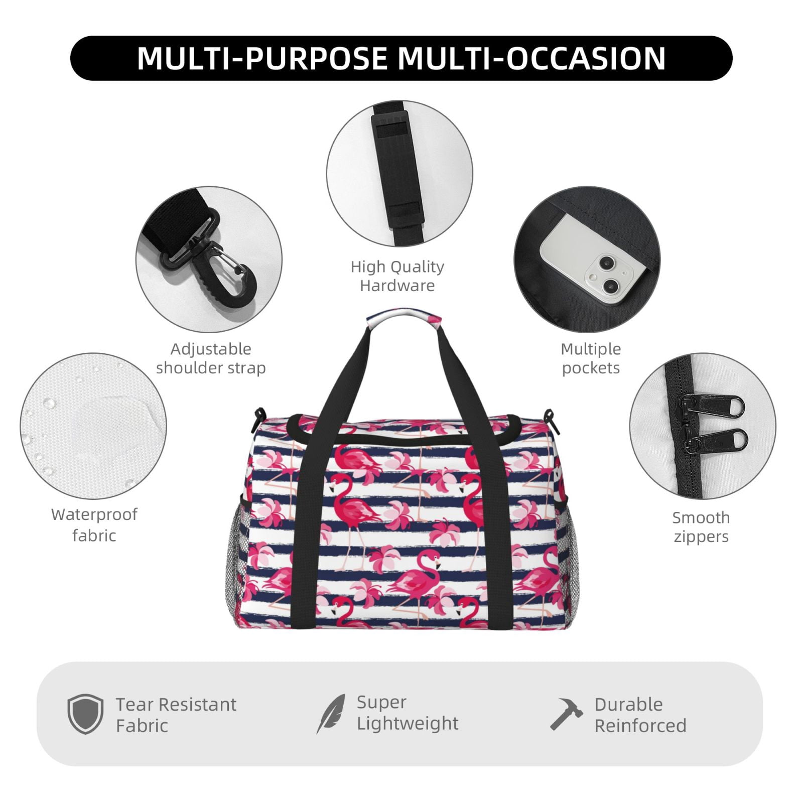 Fuzoiu Flamingos Print Travel Duffle Bag,Carry On Tote Bags,Duffel Bag,Sport Gym Bag, Hospital Bag for Labor and Delivery, Overnight Bag,Luggage Bag