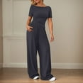 thumbnail image 2 of Pantalones anchos de mujer, traje de dos piezas: cintura elástica, cordón, diseño estampado, mezcla de lino ligero, conjunto de top y pantalón, tallas S-XXL., 2 of 6